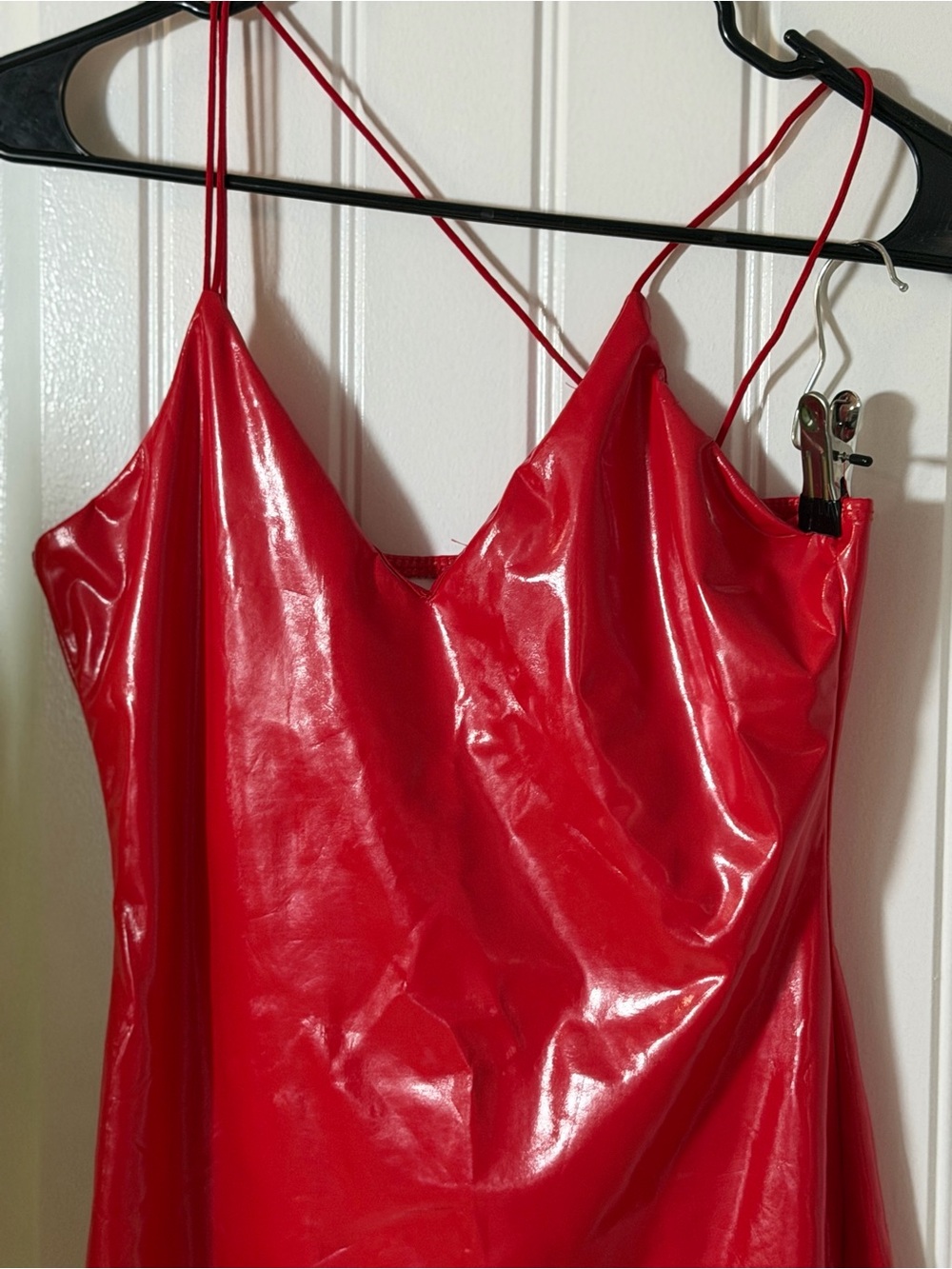 Red Satin-Look Slip Dress with Spaghetti Straps